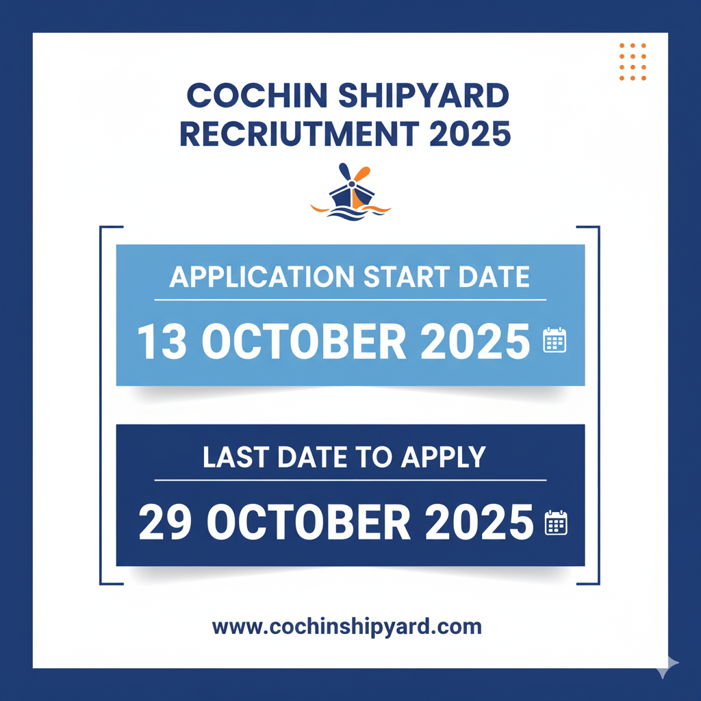 Cochin Shipyard Recruitment 2025: Outfit Assistant Posts