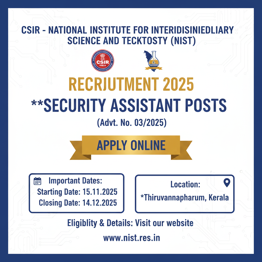 CSIR NIIST Security Assistant Recruitment 2025