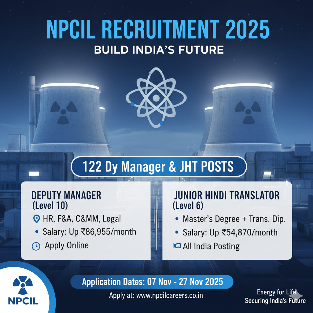 the NPCIL Recruitment 2025 for Deputy Manager and Junior Hindi Translator,